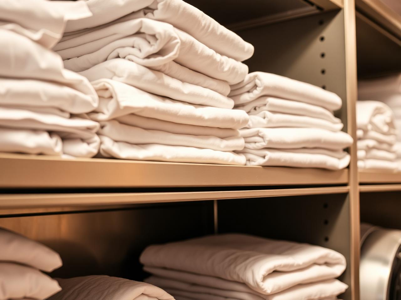Stacks of professionally laundered linens for businesses